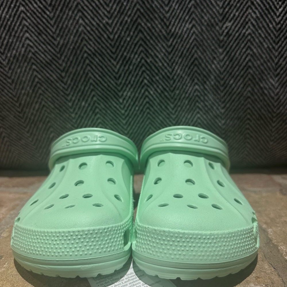 Mint green crocs
